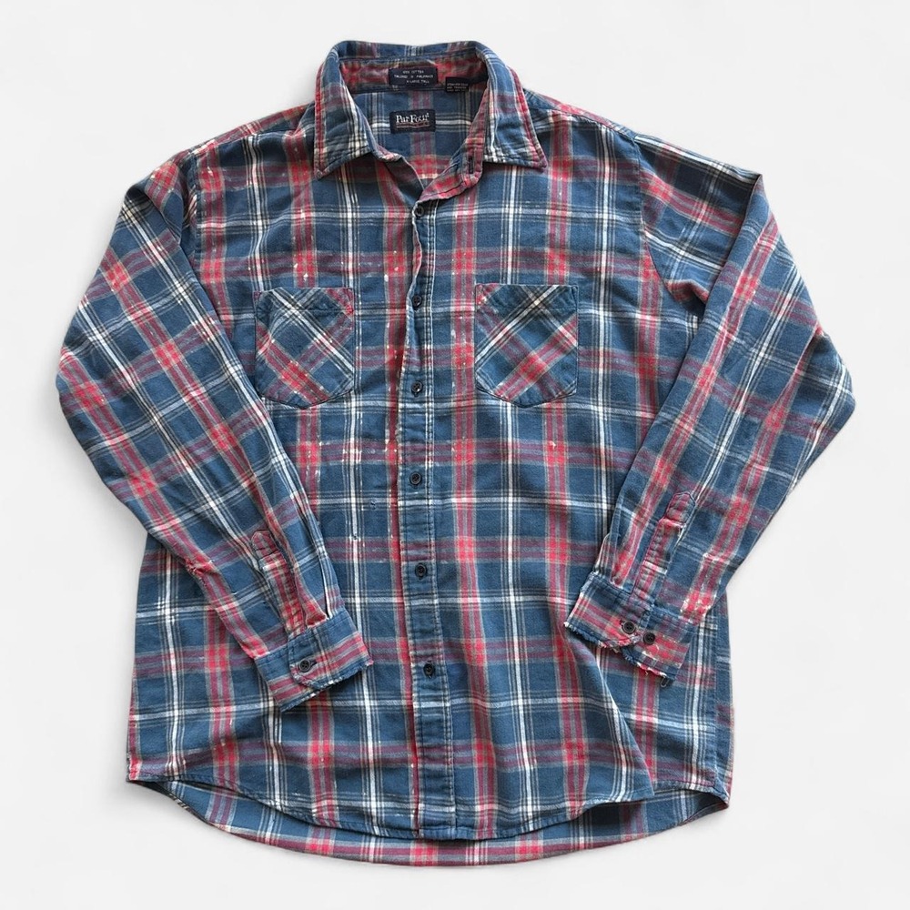 Vintage 90s distressed Par Four blue & red plaid flannel shirt